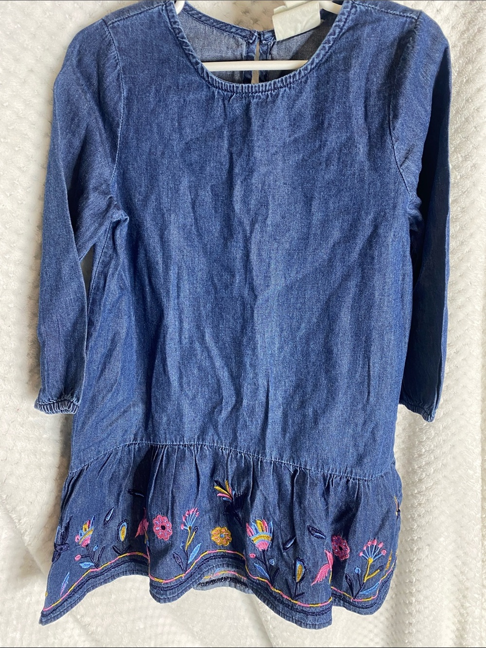 Cotton On Kids Blue Chambray Denim Embroidered Hem Dress